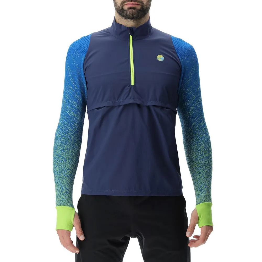Кофта MAN RUNNING EXCELERATION WINDPROOF SHIRT LONG SL.ZIP UP. Lapis/Lime L