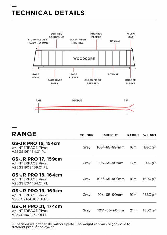 Горные лыжи Van Deer юниорские для гиганта 25/26 GS-JR PRO 174cm R21 grey с платформой JR RACE INF PIVOT