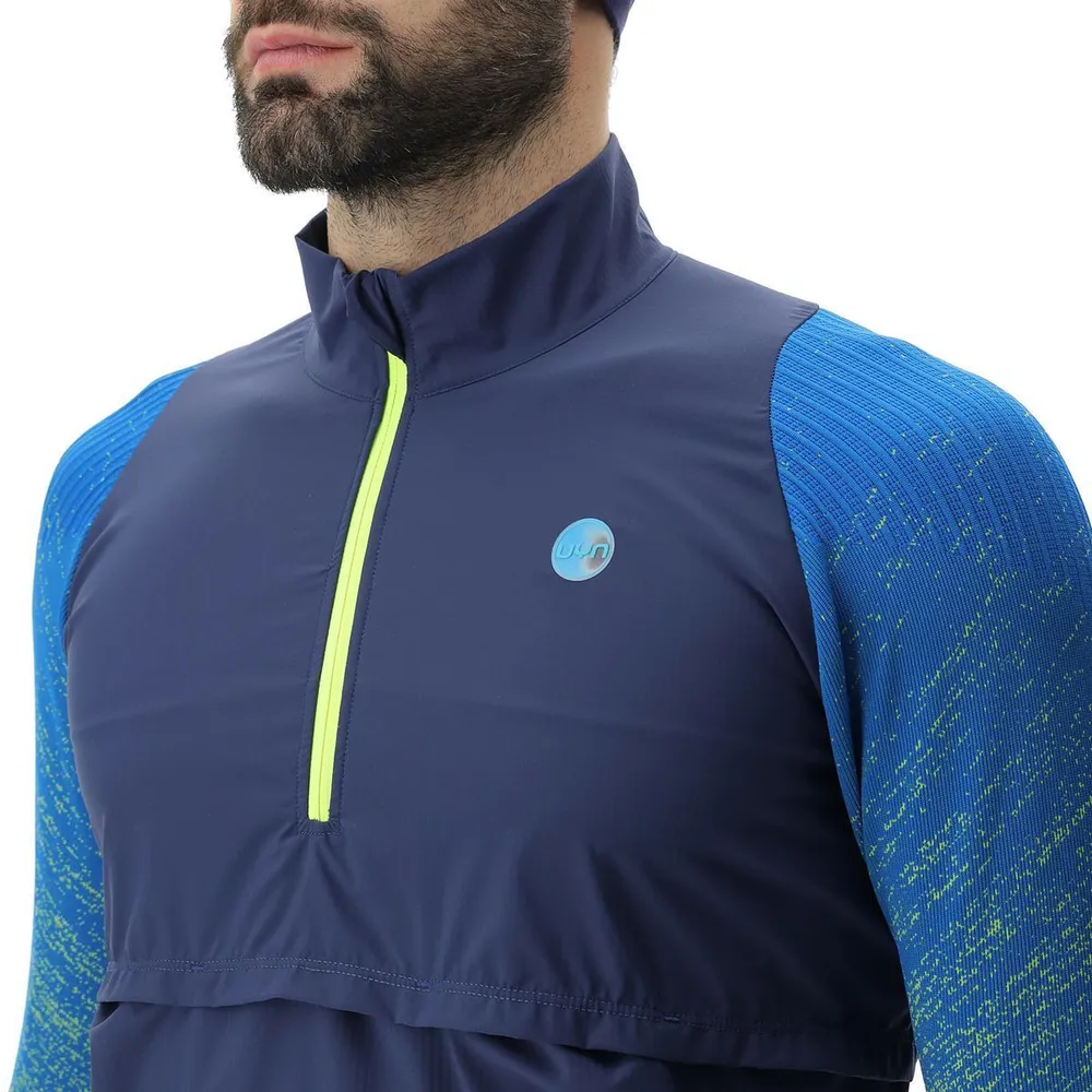 Кофта MAN RUNNING EXCELERATION WINDPROOF SHIRT LONG SL.ZIP UP. Lapis/Lime