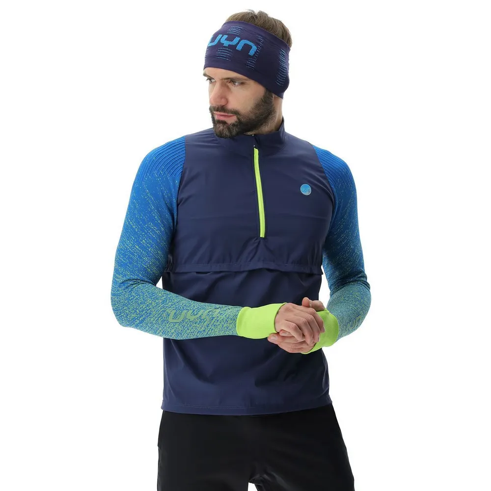 Кофта MAN RUNNING EXCELERATION WINDPROOF SHIRT LONG SL.ZIP UP. Lapis/Lime