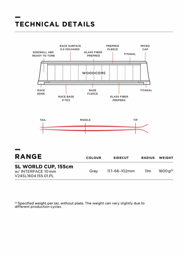 Горные лыжи Van Deer SL WORLD CUP 155cm R11 с платформой Marker 10 mm без креплений