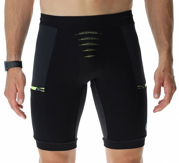 Велошорты мужские STRIDES RUNNING OW PANTS SHORT Black/Yellow Fluo 